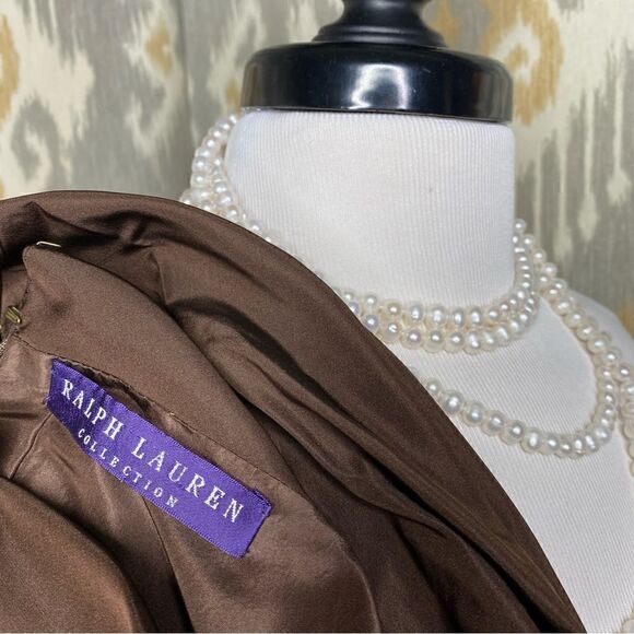 Ralph Lauren Fall Runway Collection Chocolate Brown Silk Funnel Neck Dress - Picture 2 of 16